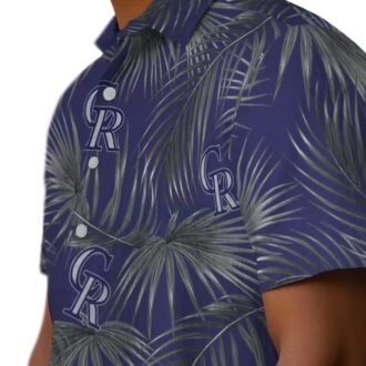 Colorado Rockies MLB Tropical Hawaiian Shirt with Leafy Palms & Blue Design