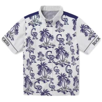 Colorado Rockies Palm Island Hawaiian Shirt - MLB Team Beach Shirt with Blue & White Tropical Design