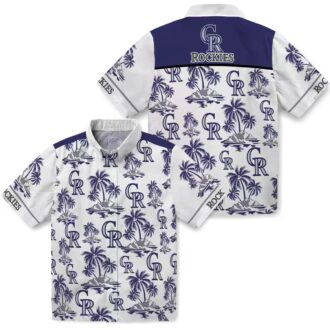 Colorado Rockies Palm Island Hawaiian Shirt - MLB Team Beach Shirt with Blue & White Tropical Design