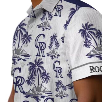 Colorado Rockies Palm Island Hawaiian Shirt - MLB Team Beach Shirt with Blue & White Tropical Design