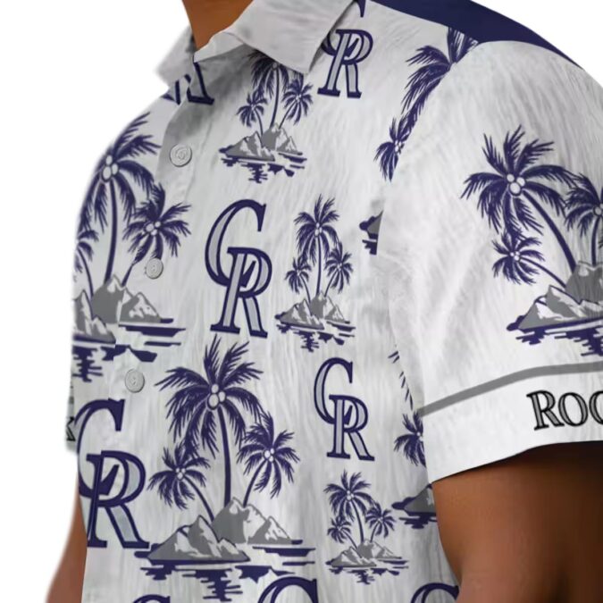 Colorado Rockies Palm Island Hawaiian Shirt - MLB Team Beach Shirt with Blue & White Tropical Design
