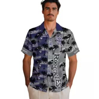 Colorado Rockies Palm Silhouettes Hawaiian Shirt - MLB Team Beach Shirt for Baseball Fans