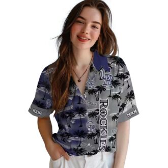 Colorado Rockies Palm Silhouettes Hawaiian Shirt - MLB Team Beach Shirt for Baseball Fans
