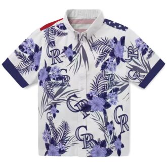 Colorado Rockies Patriotic Hawaiian Shirt - Blue White Hibiscus Aloha Shirt for Summer Fans