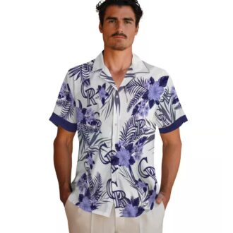 Colorado Rockies Patriotic Hawaiian Shirt - Blue White Hibiscus Aloha Shirt for Summer Fans