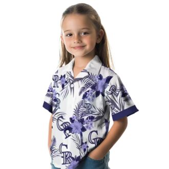 Colorado Rockies Patriotic Hawaiian Shirt - Blue White Hibiscus Aloha Shirt for Summer Fans