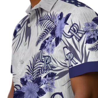 Colorado Rockies Patriotic Hawaiian Shirt - Blue White Hibiscus Aloha Shirt for Summer Fans