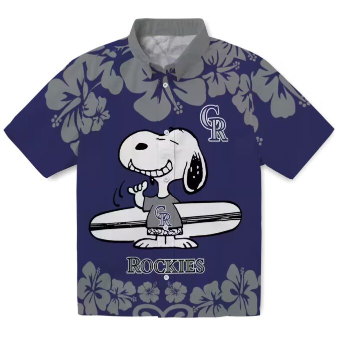 Colorado Rockies Snoopy Surf Aloha Hawaiian Shirt - Official MLB Blue & White Fan Shirt for Summer