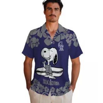 Colorado Rockies Snoopy Surf Aloha Hawaiian Shirt - Official MLB Blue & White Fan Shirt for Summer