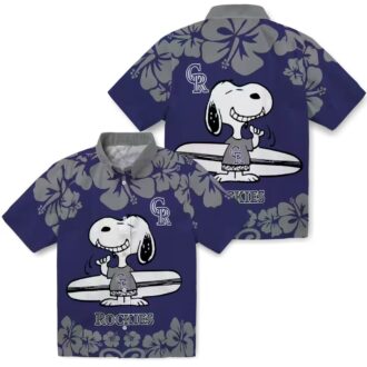 Colorado Rockies Snoopy Surf Aloha Hawaiian Shirt - Official MLB Blue & White Fan Shirt for Summer