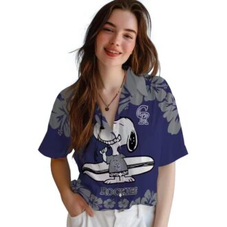 Colorado Rockies Snoopy Surf Aloha Hawaiian Shirt - Official MLB Blue & White Fan Shirt for Summer
