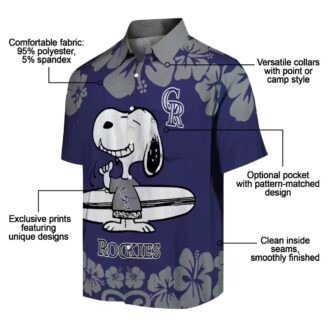 Colorado Rockies Snoopy Surf Aloha Hawaiian Shirt - Official MLB Blue & White Fan Shirt for Summer