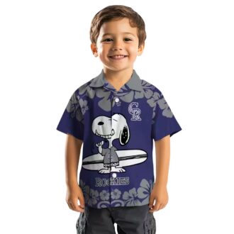 Colorado Rockies Snoopy Surf Aloha Hawaiian Shirt - Official MLB Blue & White Fan Shirt for Summer