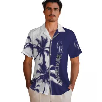 Colorado Rockies Summer Hawaiian Shirt - Blue & White Tropical Palm Trees MLB Fan Gear