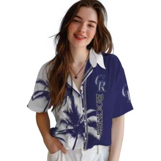 Colorado Rockies Summer Hawaiian Shirt - Blue & White Tropical Palm Trees MLB Fan Gear