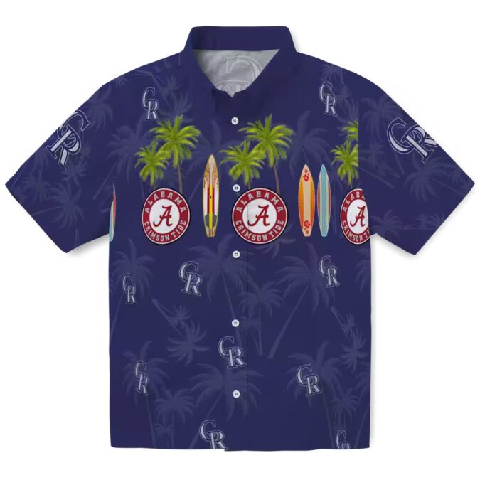Colorado Rockies Surfboard Palm Blue Hawaiian Shirt - MLB Tropical Aloha Shirt for Beach Days