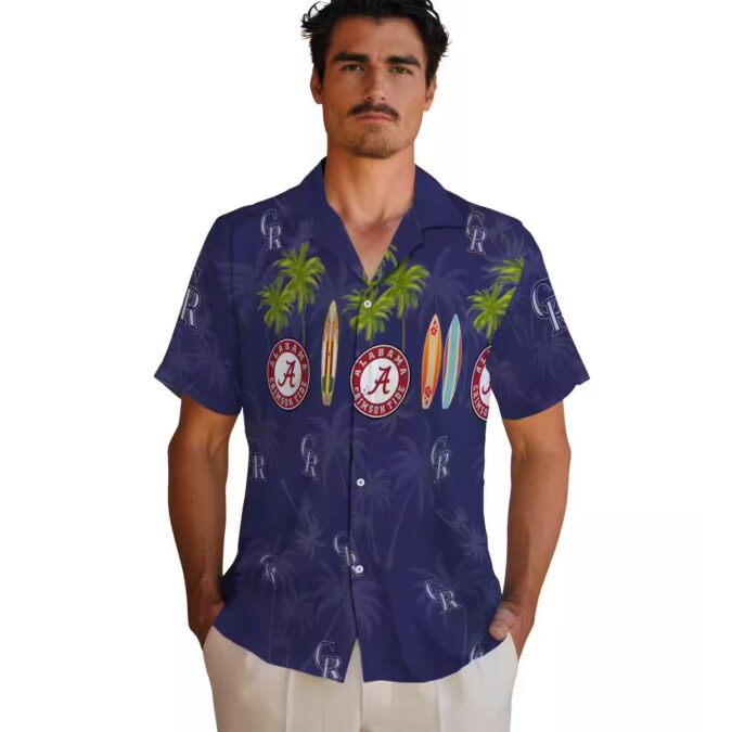 Colorado Rockies Surfboard Palm Blue Hawaiian Shirt - MLB Tropical Aloha Shirt for Beach Days