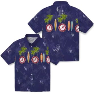 Colorado Rockies Surfboard Palm Blue Hawaiian Shirt - MLB Tropical Aloha Shirt for Beach Days