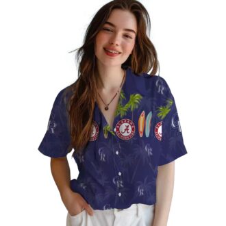 Colorado Rockies Surfboard Palm Blue Hawaiian Shirt - MLB Tropical Aloha Shirt for Beach Days