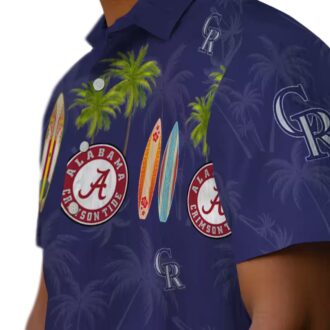 Colorado Rockies Surfboard Palm Blue Hawaiian Shirt - MLB Tropical Aloha Shirt for Beach Days