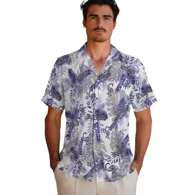 Colorado Rockies Tropical Button Up Hawaiian Shirt - Blue White MLB Team Shirt for Summer Baseball Game