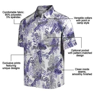 Colorado Rockies Tropical Button Up Hawaiian Shirt - Blue White MLB Team Shirt for Summer Baseball Game