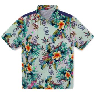 Colorado Rockies Tropical Hawaiian Shirt with Green Foliage - MLB Team Beach Shirt