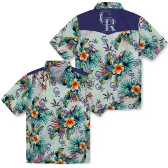 Colorado Rockies Tropical Hawaiian Shirt with Green Foliage - MLB Team Beach Shirt