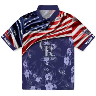 Custom Colorado Rockies US Flag Hawaiian Shirt - Hibiscus Blue Beach Shirt for MLB Fans