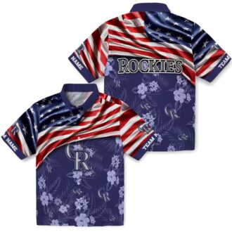Custom Colorado Rockies US Flag Hawaiian Shirt - Hibiscus Blue Beach Shirt for MLB Fans
