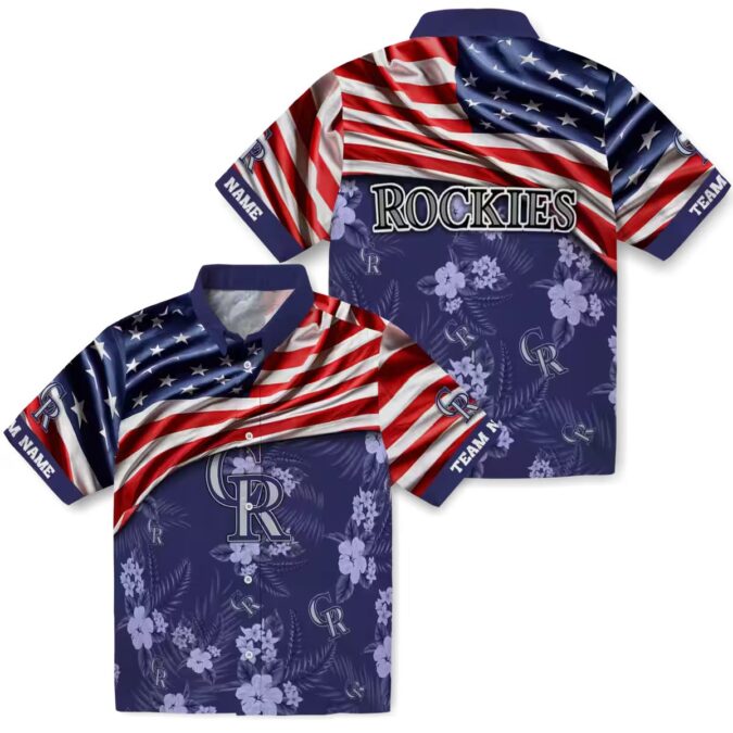 Custom Colorado Rockies US Flag Hawaiian Shirt - Hibiscus Blue Beach Shirt for MLB Fans