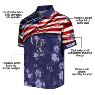 Custom Colorado Rockies US Flag Hawaiian Shirt - Hibiscus Blue Beach Shirt for MLB Fans