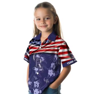 Custom Colorado Rockies US Flag Hawaiian Shirt - Hibiscus Blue Beach Shirt for MLB Fans