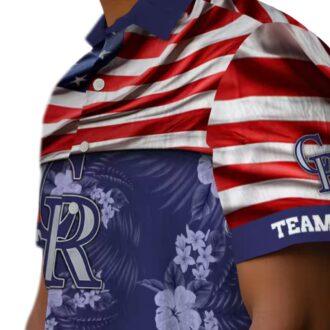 Custom Colorado Rockies US Flag Hawaiian Shirt - Hibiscus Blue Beach Shirt for MLB Fans