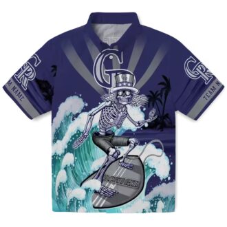 Custom MLB Colorado Rockies Surfing Skeleton Hawaiian Shirt - Blue Aloha Shirt for Summer Beach & Baseball Fans