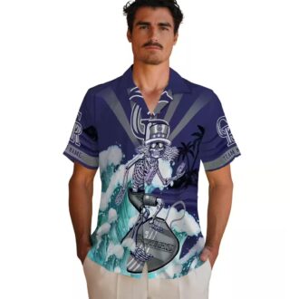 Custom MLB Colorado Rockies Surfing Skeleton Hawaiian Shirt - Blue Aloha Shirt for Summer Beach & Baseball Fans