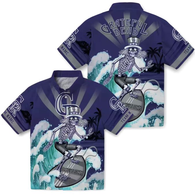 Custom MLB Colorado Rockies Surfing Skeleton Hawaiian Shirt - Blue Aloha Shirt for Summer Beach & Baseball Fans