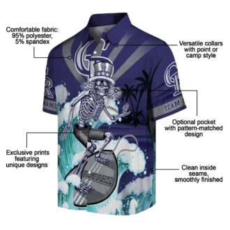 Custom MLB Colorado Rockies Surfing Skeleton Hawaiian Shirt - Blue Aloha Shirt for Summer Beach & Baseball Fans