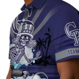 Custom MLB Colorado Rockies Surfing Skeleton Hawaiian Shirt - Blue Aloha Shirt for Summer Beach & Baseball Fans