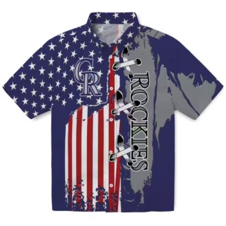 MLB Colorado Rockies Stitched Flag Hawaiian Shirt - Blue Tropical Shirt for Baseball Fans