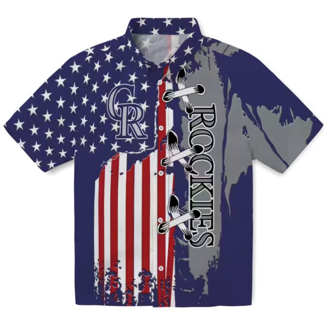MLB Colorado Rockies Stitched Flag Hawaiian Shirt - Blue Tropical Shirt for Baseball Fans