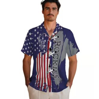MLB Colorado Rockies Stitched Flag Hawaiian Shirt - Blue Tropical Shirt for Baseball Fans