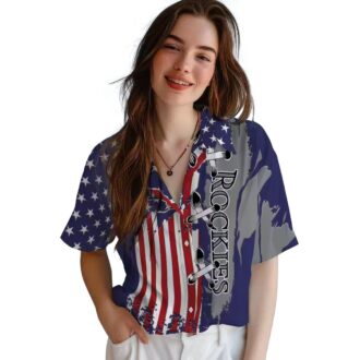 MLB Colorado Rockies Stitched Flag Hawaiian Shirt - Blue Tropical Shirt for Baseball Fans