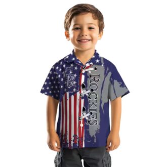 MLB Colorado Rockies Stitched Flag Hawaiian Shirt - Blue Tropical Shirt for Baseball Fans