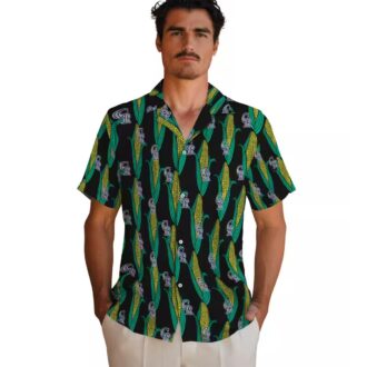 Tropical Colorado Rockies Hawaiian Shirt with Corn Motifs - Black Green MLB Summer Apparel