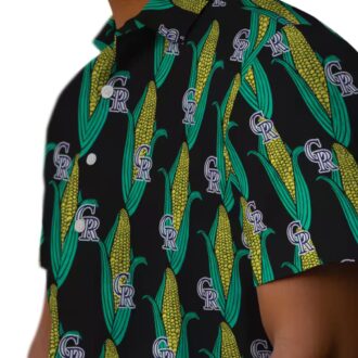 Tropical Colorado Rockies Hawaiian Shirt with Corn Motifs - Black Green MLB Summer Apparel