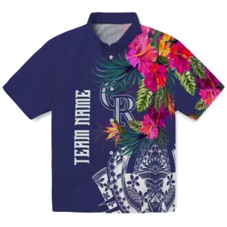 Tropical MLB Colorado Rockies Floral Hawaiian Shirt - Blue Polynesian Fan Apparel for Summer