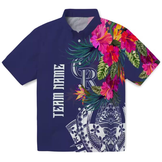 Tropical MLB Colorado Rockies Floral Hawaiian Shirt - Blue Polynesian Fan Apparel for Summer