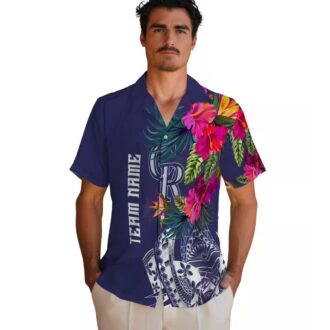 Tropical MLB Colorado Rockies Floral Hawaiian Shirt - Blue Polynesian Fan Apparel for Summer