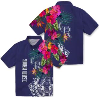 Tropical MLB Colorado Rockies Floral Hawaiian Shirt - Blue Polynesian Fan Apparel for Summer